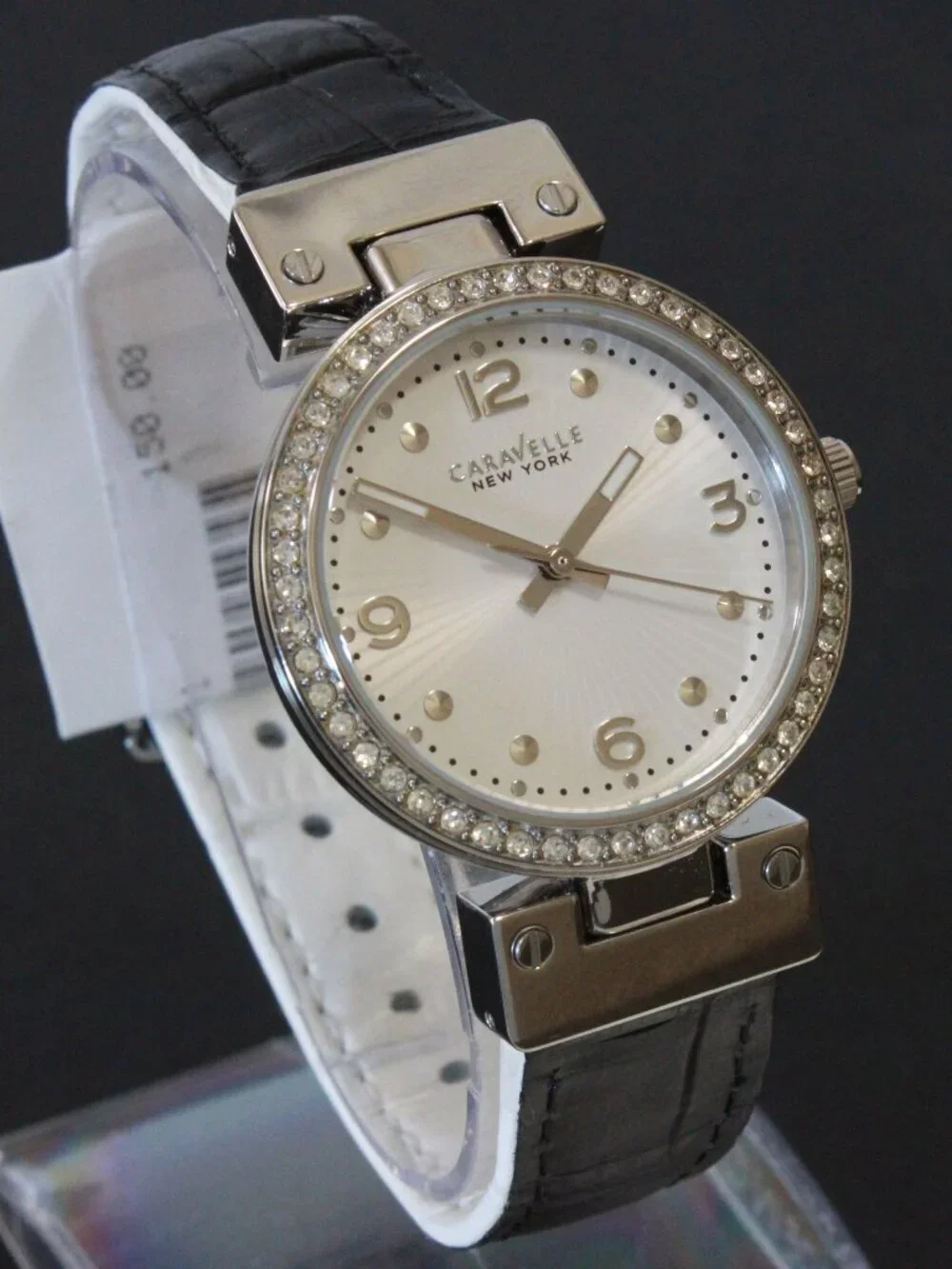 Caravelle Ladies Dress Watch By Bulova Crystal Bezel Reversible Strap 32mm